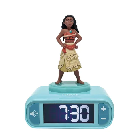 Ilumina o quarto com o relógio despertador com luz de presença 3D da Vaiana. Com ecrã LCD e melodias