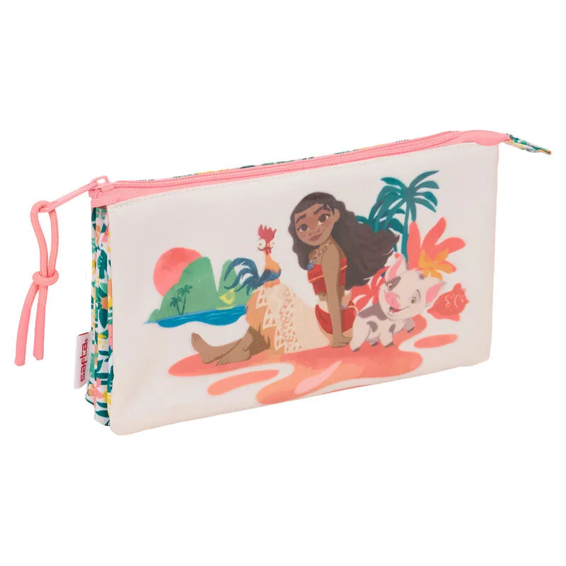 Organiza o material escolar com o Estojo Triplo Vaiana Disney da Safta. Conta com 3 compartimentos independentes com fecho e bolso interior. Descobre já!