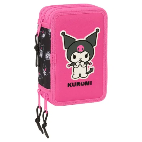 Estojo triplo Kuromi Hello Kitty da Safta com 37 peças: lápis de cor
