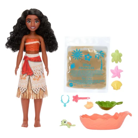 Recria aventuras de praia com a Boneca Vaiana Animais Marinhos da Disney. Inclui acessórios