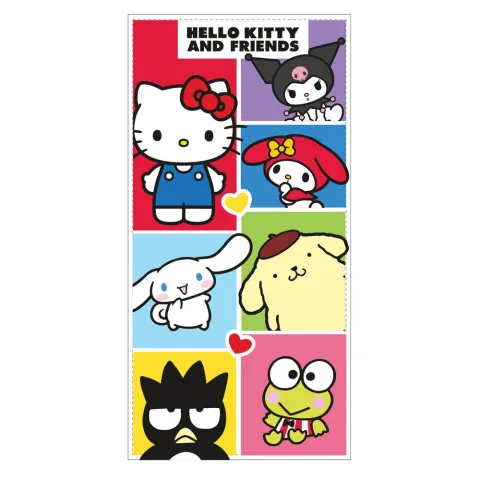 Leva a Hello Kitty e os amigos para a praia com esta toalha de microfibra de 70 x 140 cm em 100% poliéster. Explora um artigo oficial Sanrio leve e prático!