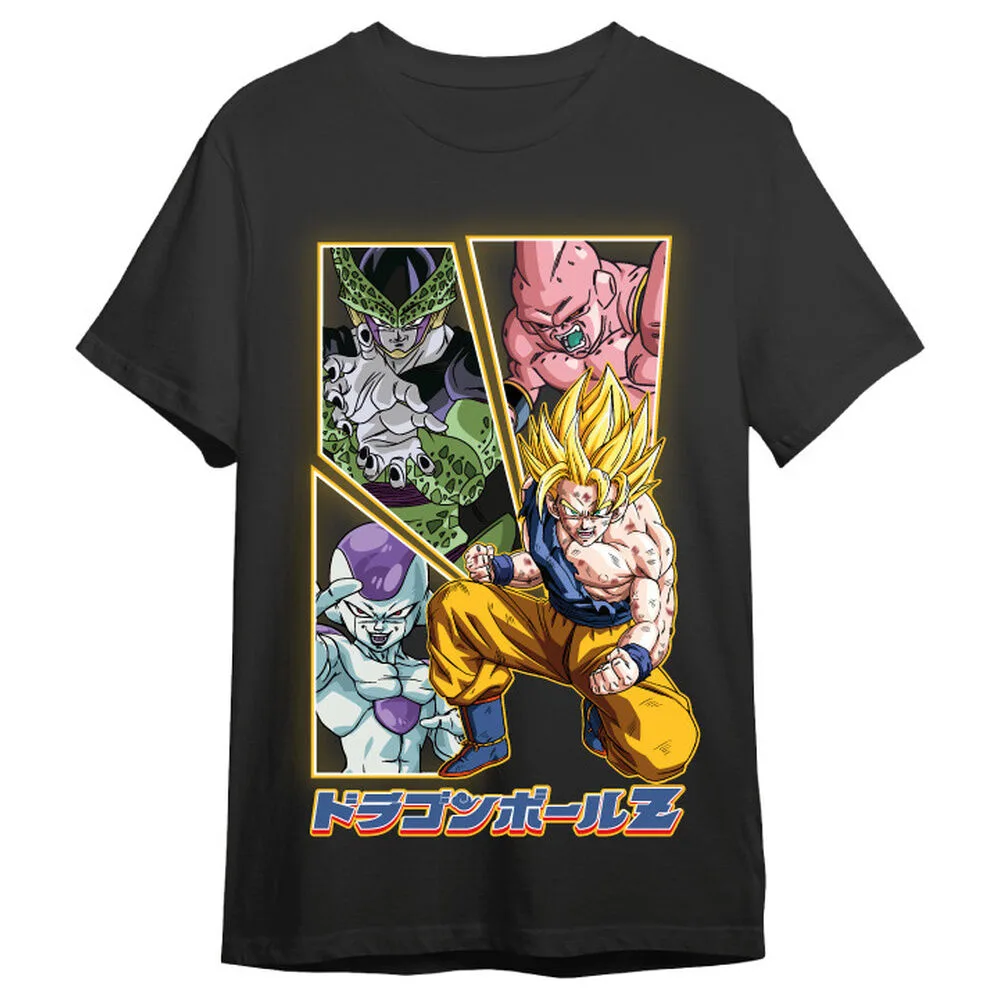 Goku frente a frente com os vilões de Dragon Ball Z nesta t-shirt para adulto em 100% algodão de 165 g. Descobre o design Villains & Goku da Toei Animation.