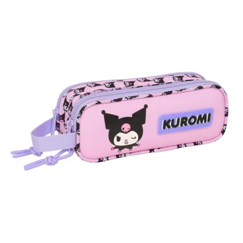 Estojo duplo Kuromi Hello Kitty da Safta com dois compartimentos com fecho e pega lateral