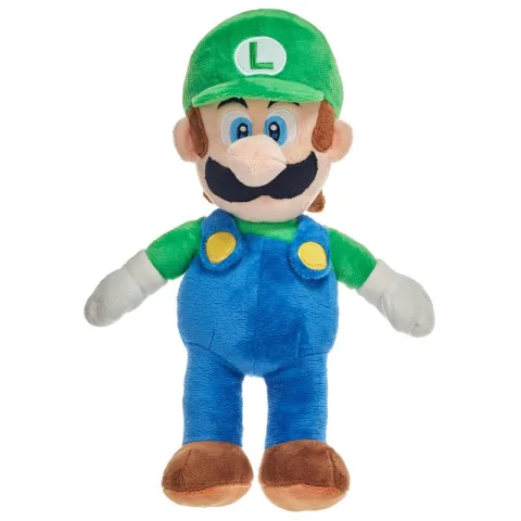 Peluche Luigi Super Mario Bros com cerca de 35 cm e toque macio. O irmão de Mario em versão fofa para fãs da Nintendo. Descobre-o na Loja dos Brinquedos.