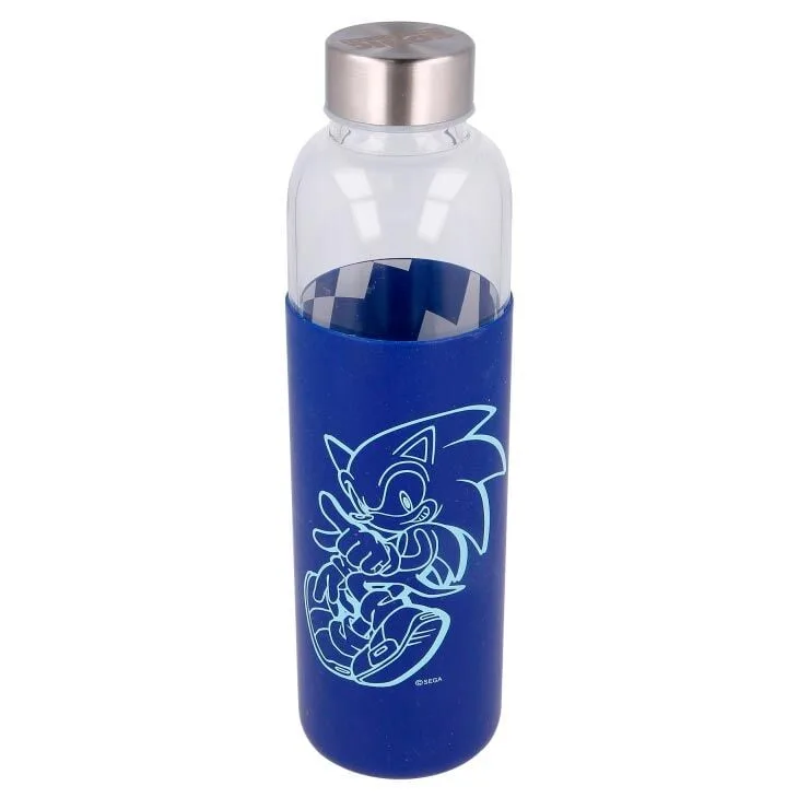 Leva o Sonic contigo com esta Garrafa de Vidro com capa de silicone e 585 ml