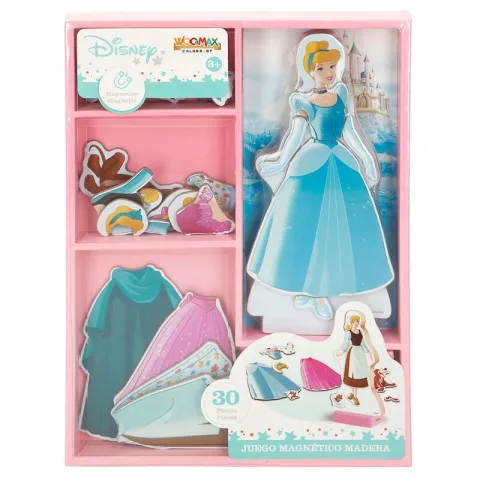 Veste a Cinderela com o Jogo Magnético de Madeira Vestidos da Cinderela Disney: 30 peças da Woomax para combinar à vontade