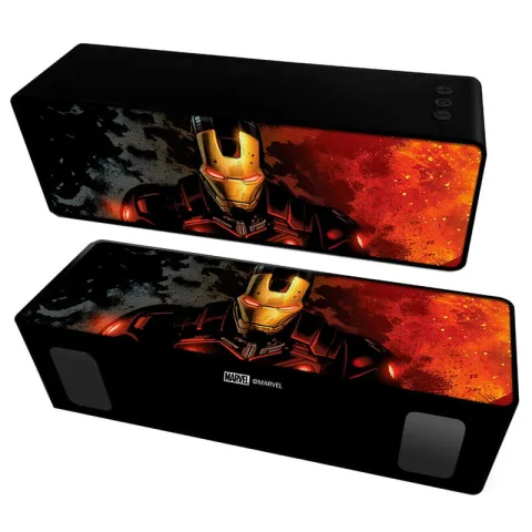 Aumenta o som com a Coluna Bluetooth Portátil Homem de Ferro Marvel de 10W. Estéreo 2.1