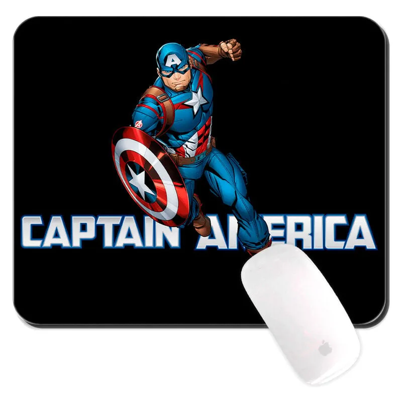 Equipa a tua secretária com o Tapete de Rato Capitão América Marvel. Mede 22 x 18 cm