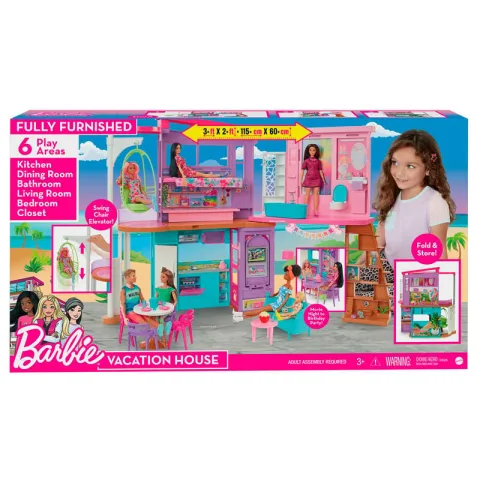 Cria histórias de verão com a Casa de Férias Malibu Barbie da Mattel: 2 níveis