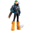 Roronoa Zoro na versão Egghead numa figura The Grandline Series de 17 cm da Banpresto. Atualiza a tua coleção de One Piece com o arco mais recente. Explora já!