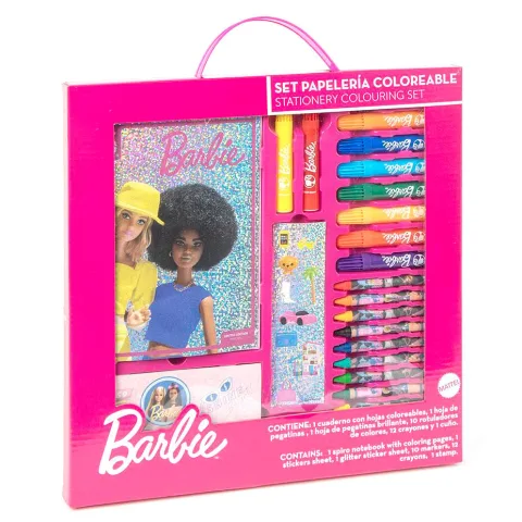 Dá cor à criatividade com o Conjunto de Papelaria para Colorir Barbie
