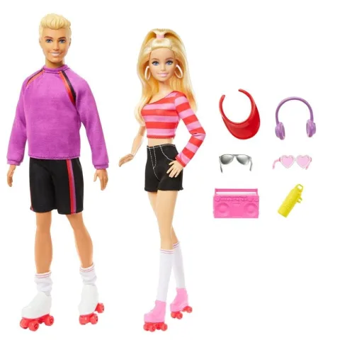 Revive os anos 80 com o Conjunto de 2 Bonecos Barbie e Ken Patinadores da Mattel