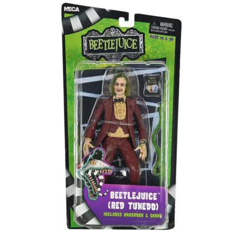Beetlejuice com fato de smoking vermelho na Figura de Ação Red Tuxedo 1988 da NECA. 18 cm