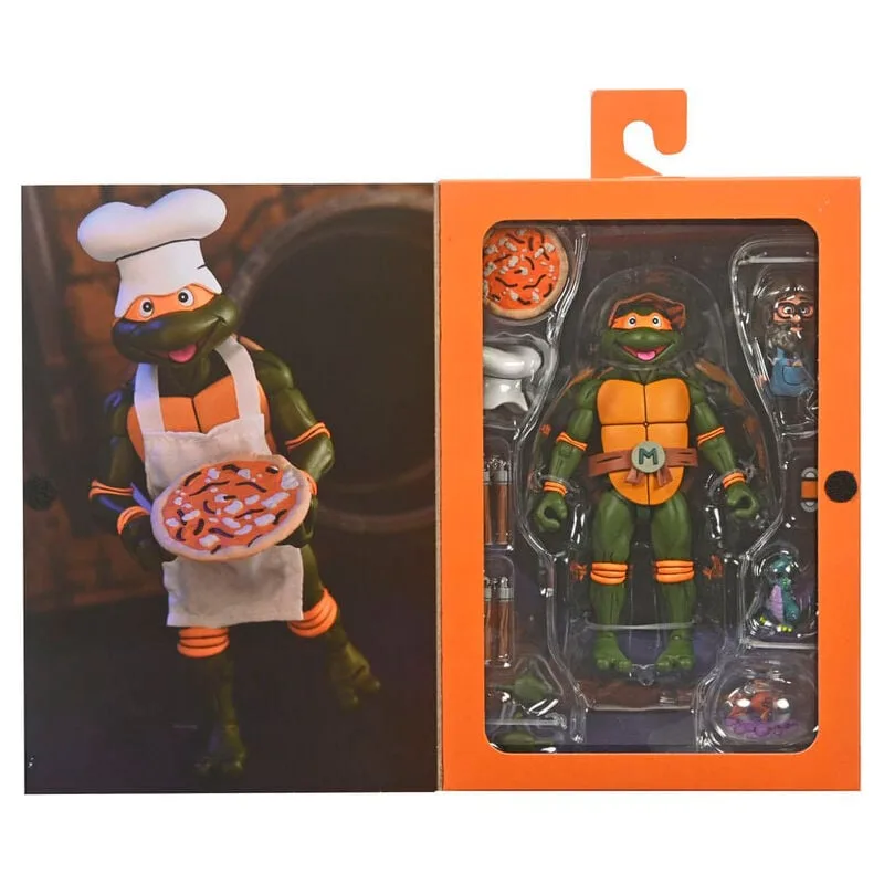 A nostalgia dos desenhos animados chega com a Figura de Ação Ultimate Michelangelo VHS Cartoon da NECA. 18 cm