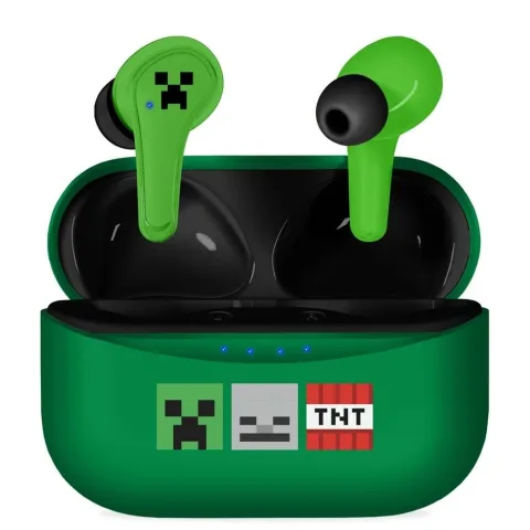 Auriculares sem fios TWS de Minecraft com Bluetooth 5.0 e bateria recarregável. Uma ideia de presente para jovens gamers ouvirem música a qualquer hora.