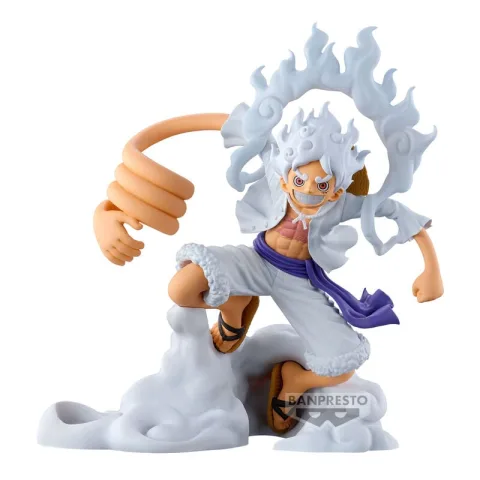 Monkey D. Luffy em Gear 5 numa figura de 10 cm da Banpresto. Celebra o despertar do capitão do Chapéu de Palha no arco de Wano de One Piece. Descobre já!