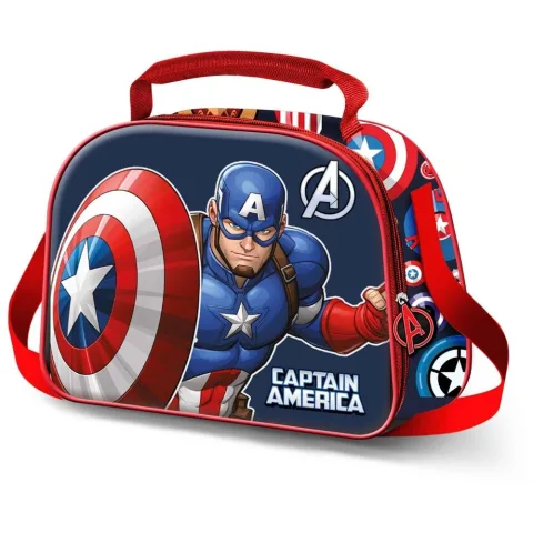 Lancheira térmica 3D do Capitão América da Marvel com forro isotérmico e alça regulável. Descobre uma forma prática de levar o lanche para a escola.