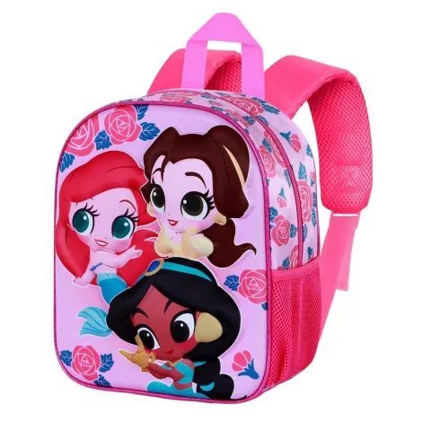 Mochila pré-escolar 3D Flowers das Princesas Disney com relevo frontal