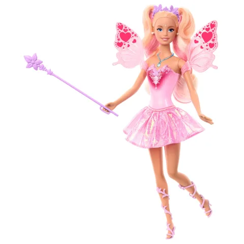 A Boneca Fada Barbie da Mattel muda de cor com a água graças à varinha de estrelas. Asas e conjunto de fantasia cheios de magia. Descobre já!