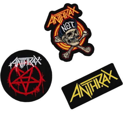 Mostra a tua banda com o conjunto de 3 patches dos Anthrax. Em poliéster e com designs diferentes