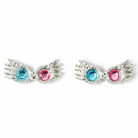 Brincos Óculos de Luna Lovegood Harry Potter com cristais azuis e rosa