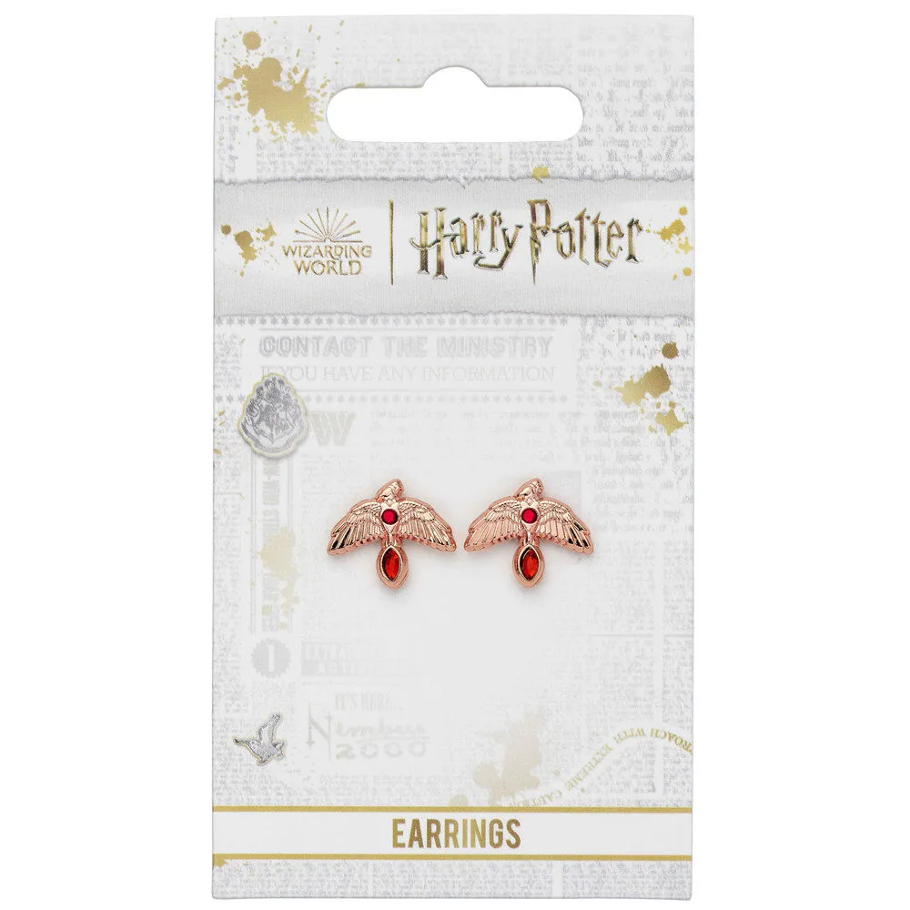 Brincos Fawkes Rose Gold Harry Potter com esmalte colorido