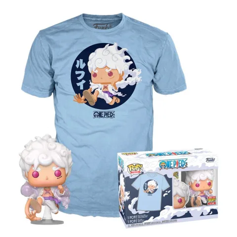 Conjunto One Piece com figura Funko POP! exclusiva de Luffy Fifth Gear e T-shirt temática. Encontra uma prenda que junta coleção e estilo para fãs do anime.