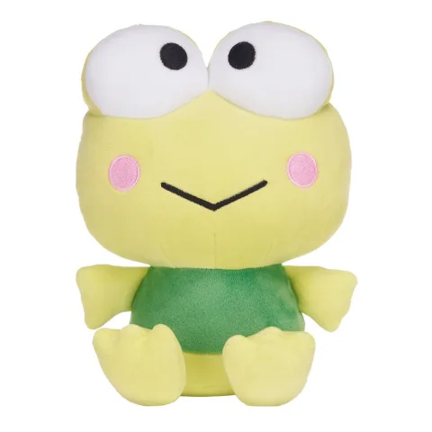 Peluche Keroppi de 25 cm da coleção Hello Kitty and Friends. O sapinho verde da Sanrio