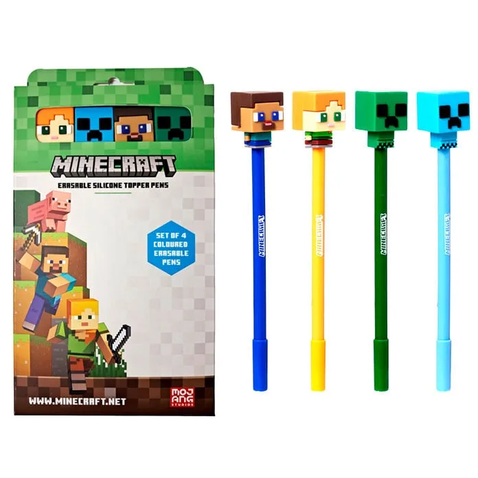 Explora o mundo de Minecraft na escola com o conjunto de 4 canetas apagáveis de cores variadas. Ideal para apontamentos