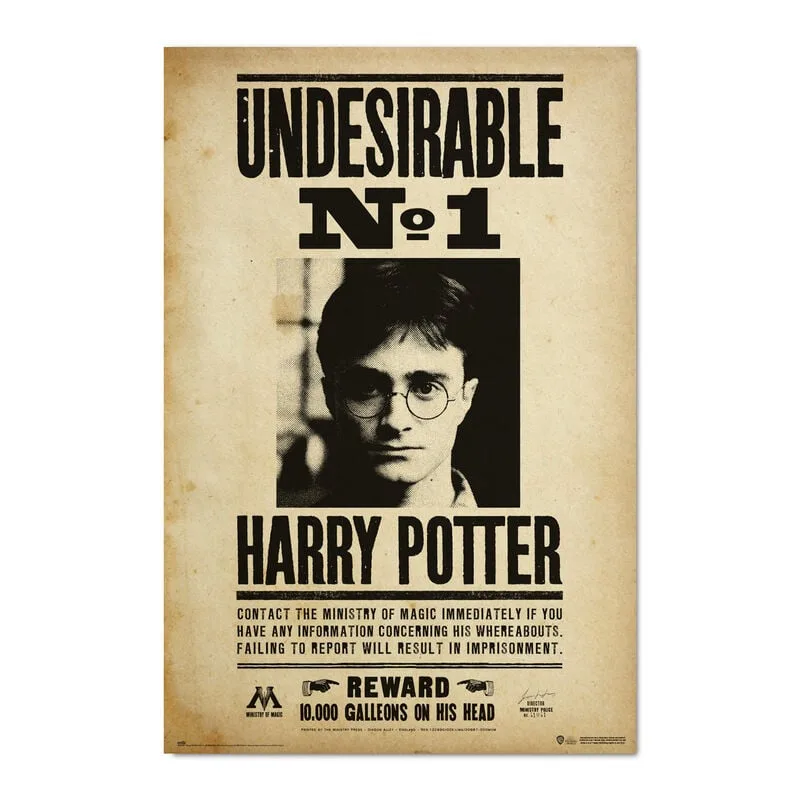 Mostra que és fã a sério com o poster Indesejável N.º 1 do Harry Potter. Impresso em papel brilho de 150 gr e com 91