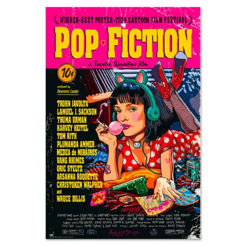 Reinventa a parede com o Poster Pop Fiction da ERIK. Impressão em papel brilhante de 150 gr e formato grande de 91