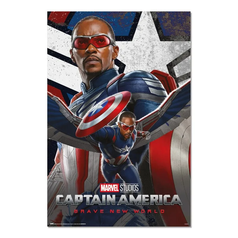 Dá um ar épico à parede com o Poster Capitão América Um Novo Mundo Marvel da Erik. Papel brilhante de 150 gr e formato 91