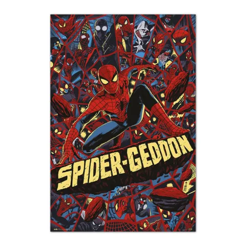 Junta todos os Homens-Aranha com o poster Spider-Geddon da Marvel. Papel brilho de 150 gr e 91