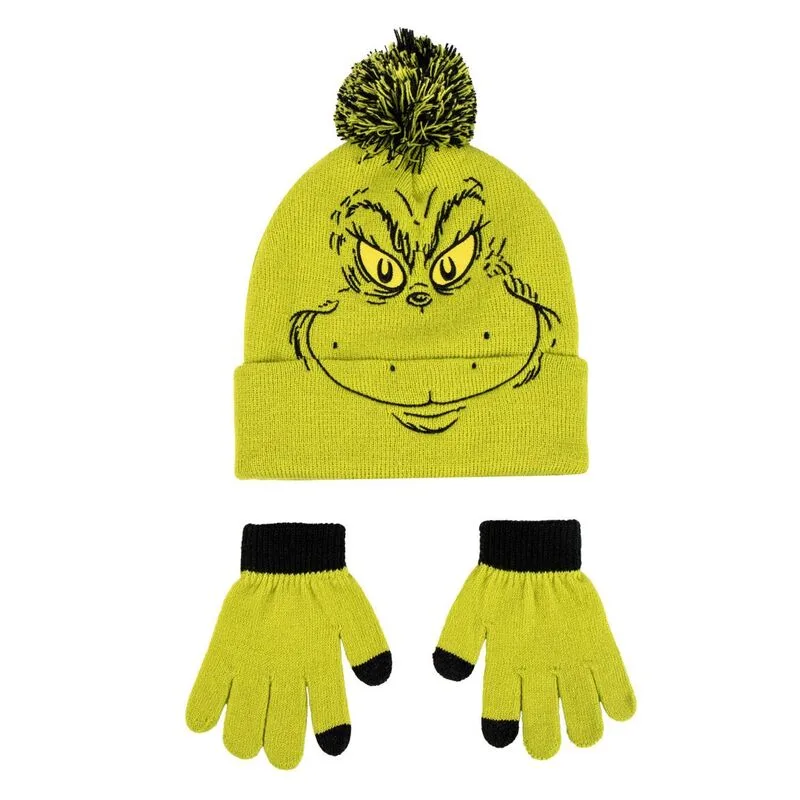 Conjunto de gorro e luvas de O Grinch em acrílico