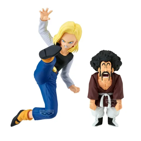 Conjunto de 2 figuras Match Makers de Dragon Ball Z com Android 18 e Mr. Satan