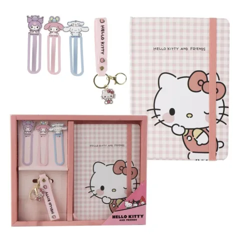 Conjunto de Papelaria Hello Kitty da Cerdá numa embalagem plana de 24 x 29