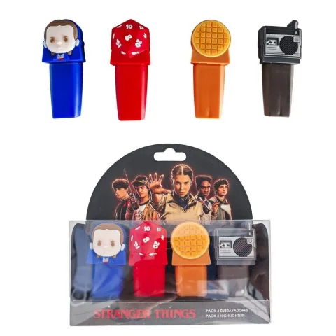 Conjunto de 4 marcadores de texto de Stranger Things da Cerdá. Sublinha apontamentos e estudos com o estilo de Hawkins