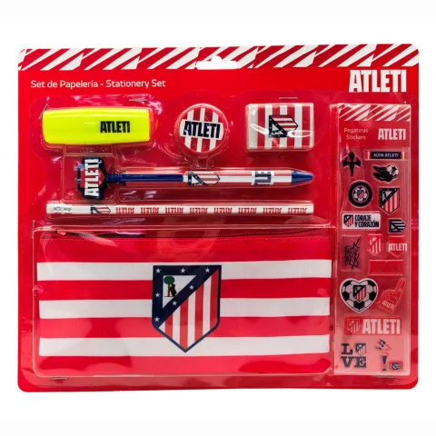 Conjunto de papelaria do Atlético de Madrid com estojo