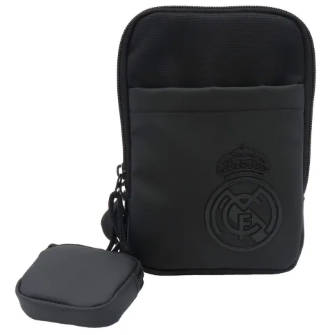 Mala de ombro Real Madrid em poliéster com compartimento para auriculares e bolsos