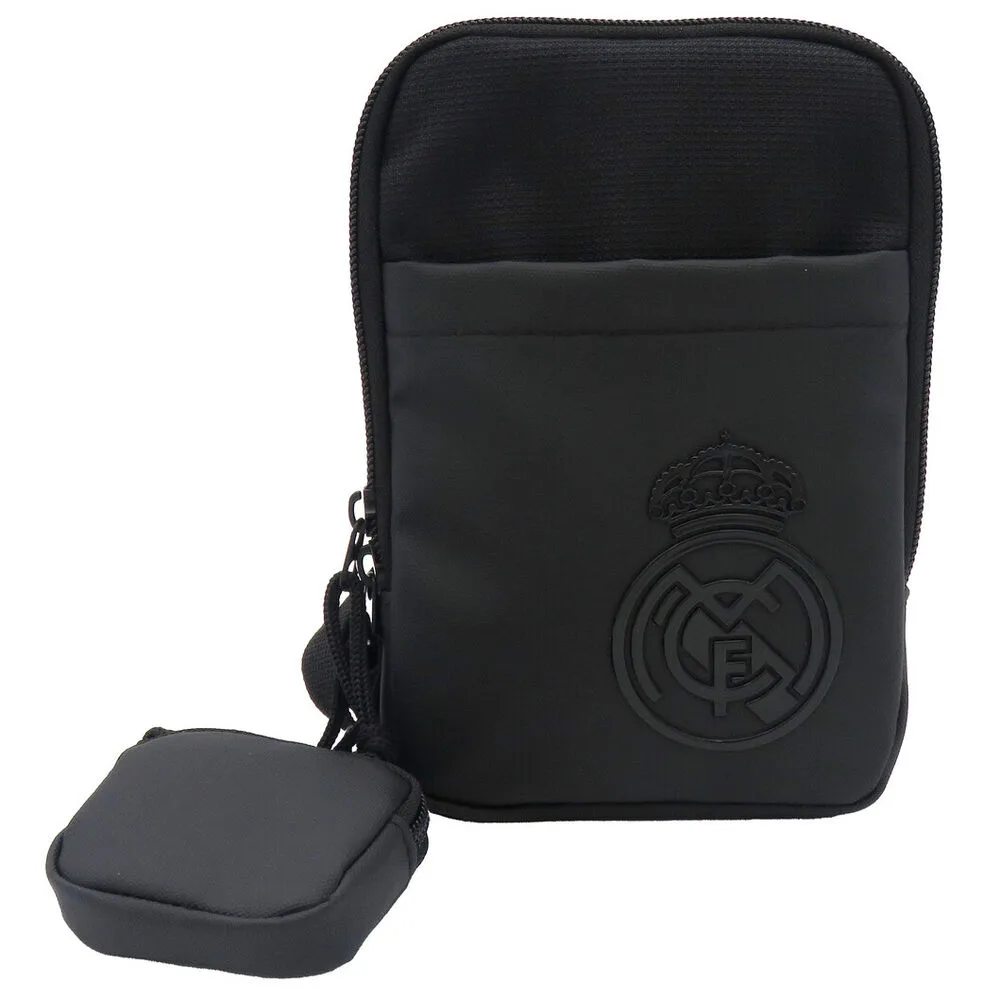 Mala de ombro Real Madrid em poliéster com compartimento para auriculares e bolsos