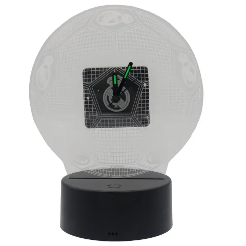 Relógio LED Real Madrid em metacrilato com forma de bola e luzes RGB para escolheres a tua cor favorita. Ilumina o quarto com o escudo merengue. Explora já!