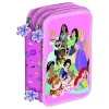 Estojo triplo das Princesas Disney com material Giotto incluído. Três compartimentos para organizar lápis e canetas na escola. Compra já para o novo ano!