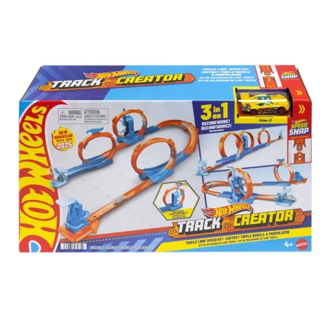 Constrói circuitos com dois ou três loopings no Pack Triplo Loop Hot Wheels Track Builder. Pista Speed Snap
