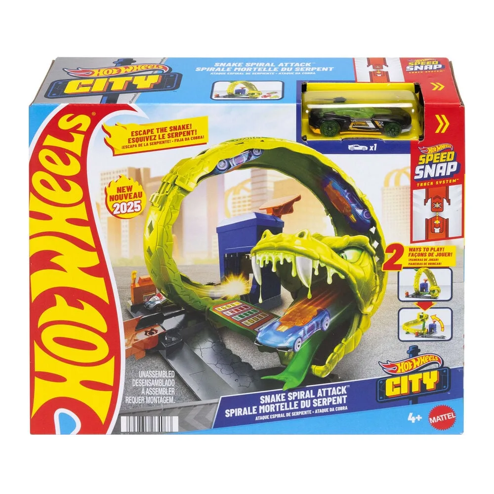 Enfrenta a serpente gigante na Pista Hot Wheels City Ataque Espiral. Bombas de combustível