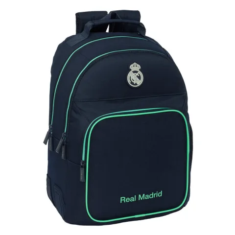 Mochila Adaptável Real Madrid Segundo Equipamento 25/26 de 42 cm com cantoneiras de borracha e dois compartimentos grandes para a escola. Descobre-a!