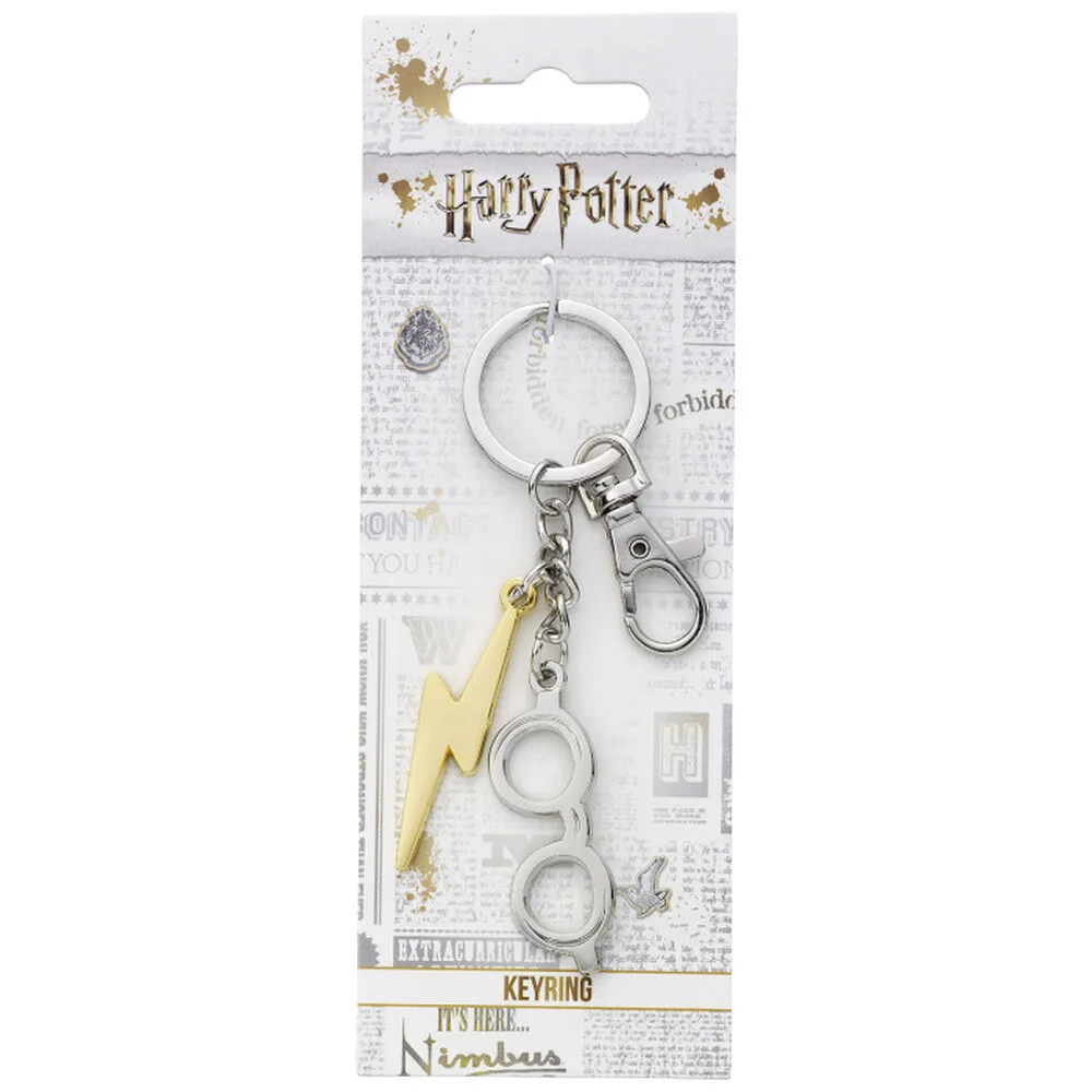 Porta-chaves raio e óculos Harry Potter em liga de zinco