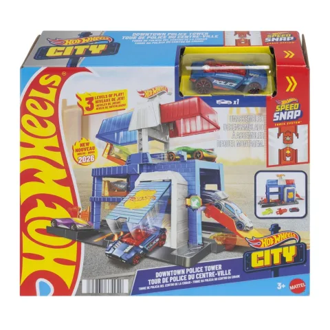 Vigia Hot Wheels City na Esquadra de Polícia com 3 níveis