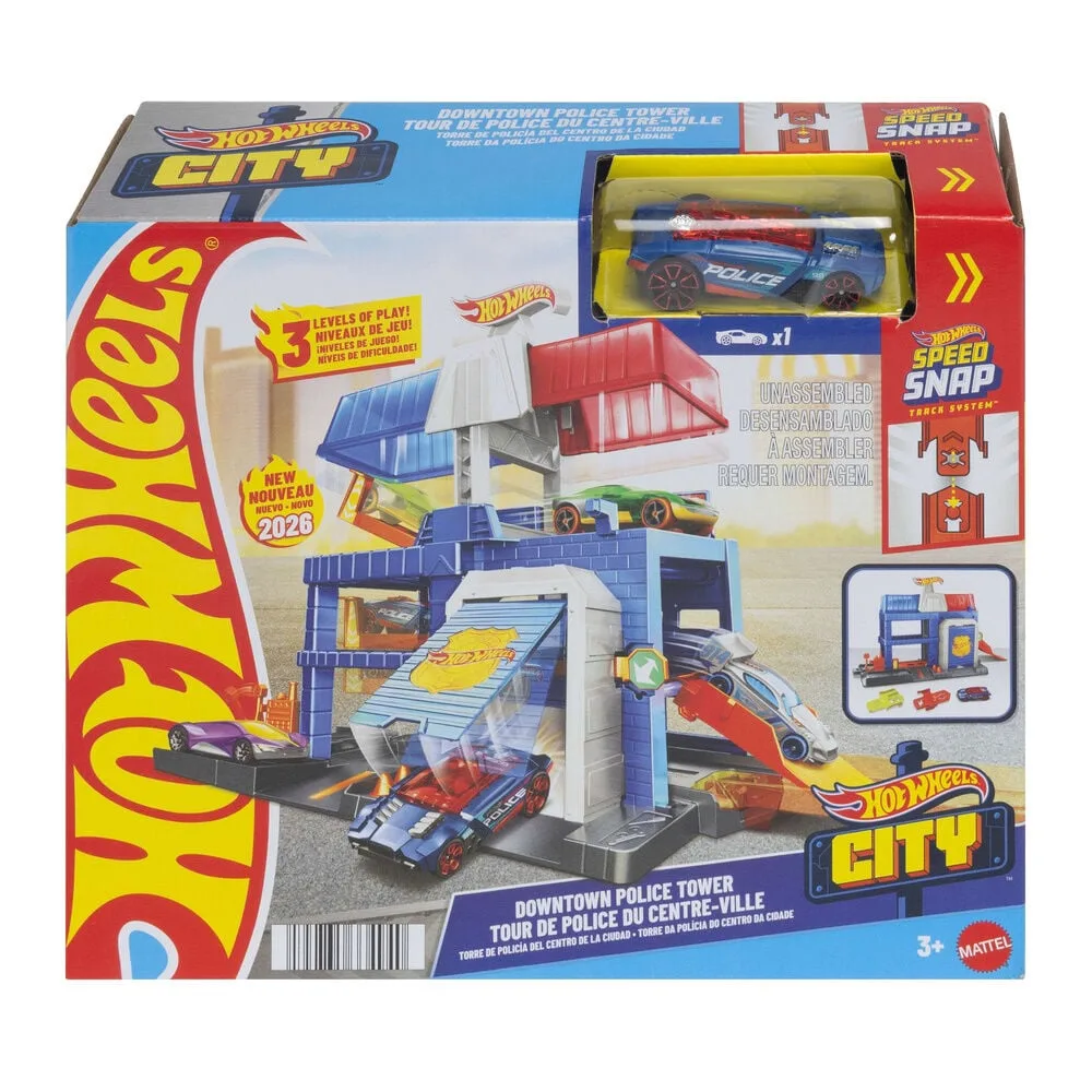 Vigia Hot Wheels City na Esquadra de Polícia com 3 níveis