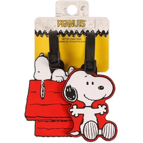 Conjunto de 2 etiquetas de bagagem Snoopy Peanuts em silicone resistente