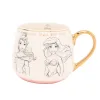 Caneca das Princesas Disney em porcelana com ilustrações esboçadas e detalhes dourados